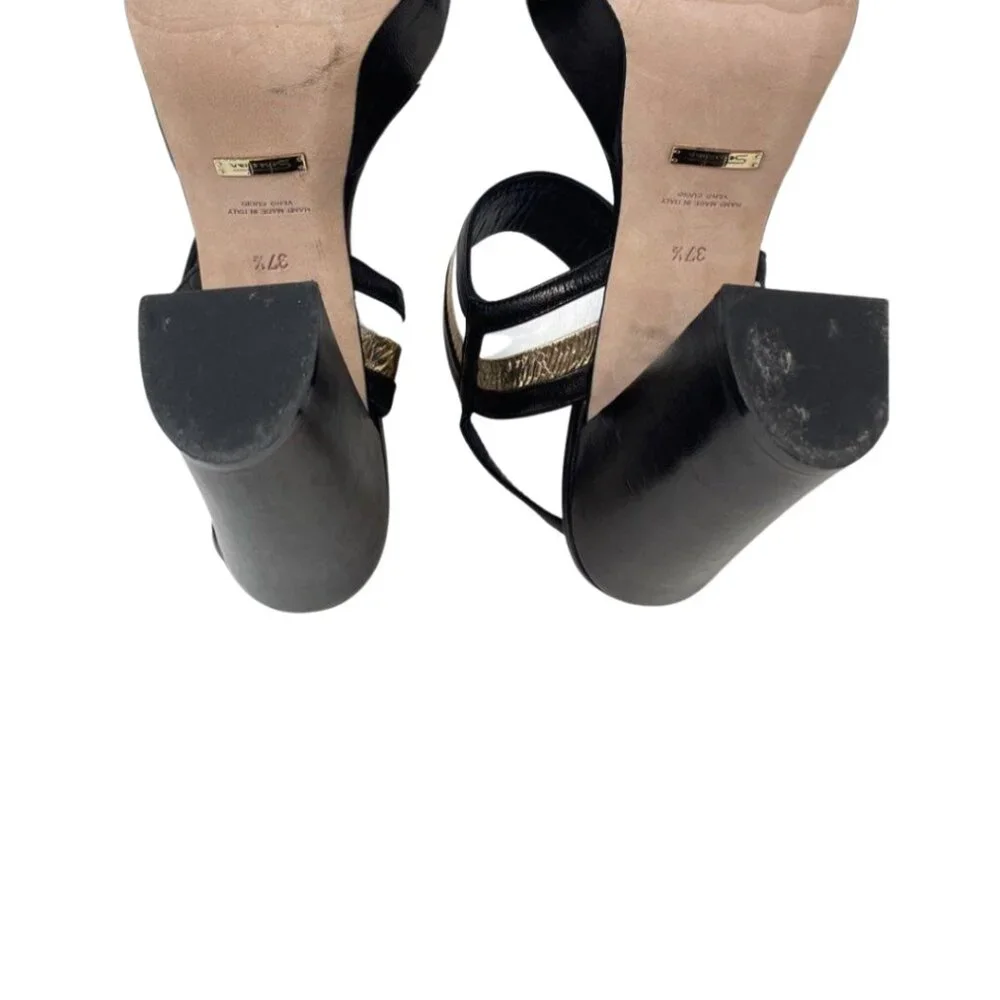 Sebastian Womens Black White and Gold Ankle Strap Platform Sandals Size EU 37.5